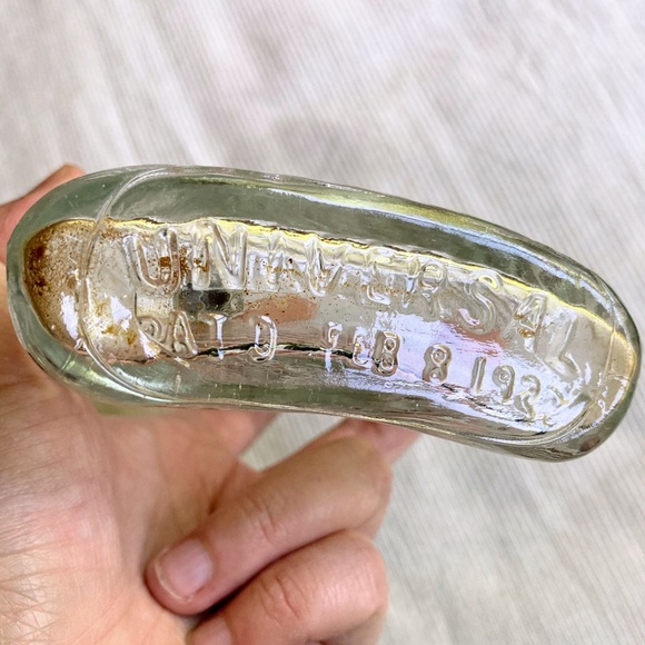 VINTAGE UNIVERSAL PAT'D FEB 8 1927 GLASS POCKET HIP FLASK AND FLASK HOLDER - Picture 7 of 16